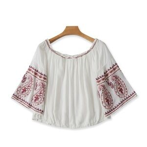 White and Red Paisley Women's Top